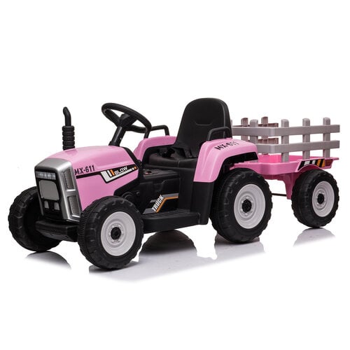 Elektrische kindertractor met aanhanger 12V Roze