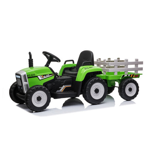 Elektrische kindertractor met aanhanger 12V Groen