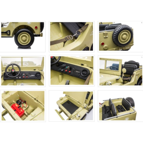Willy’s Jeep Army 24V 3 persoons kinderauto beige