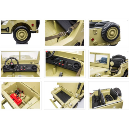Willy’s Jeep Army 24V 3 persoons kinderauto beige