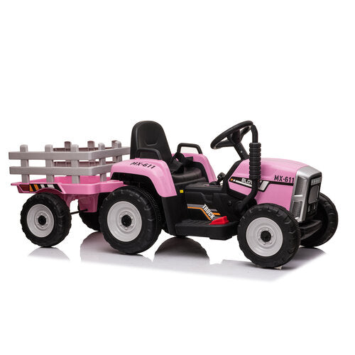 Elektrische kindertractor met aanhanger 12V Roze